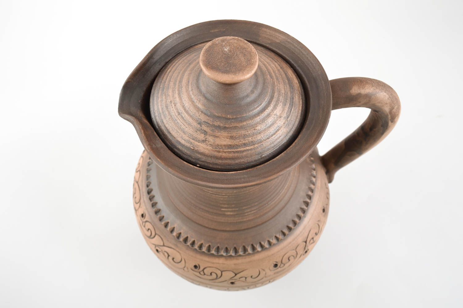 Large handmade jug, 3 liters with lid.