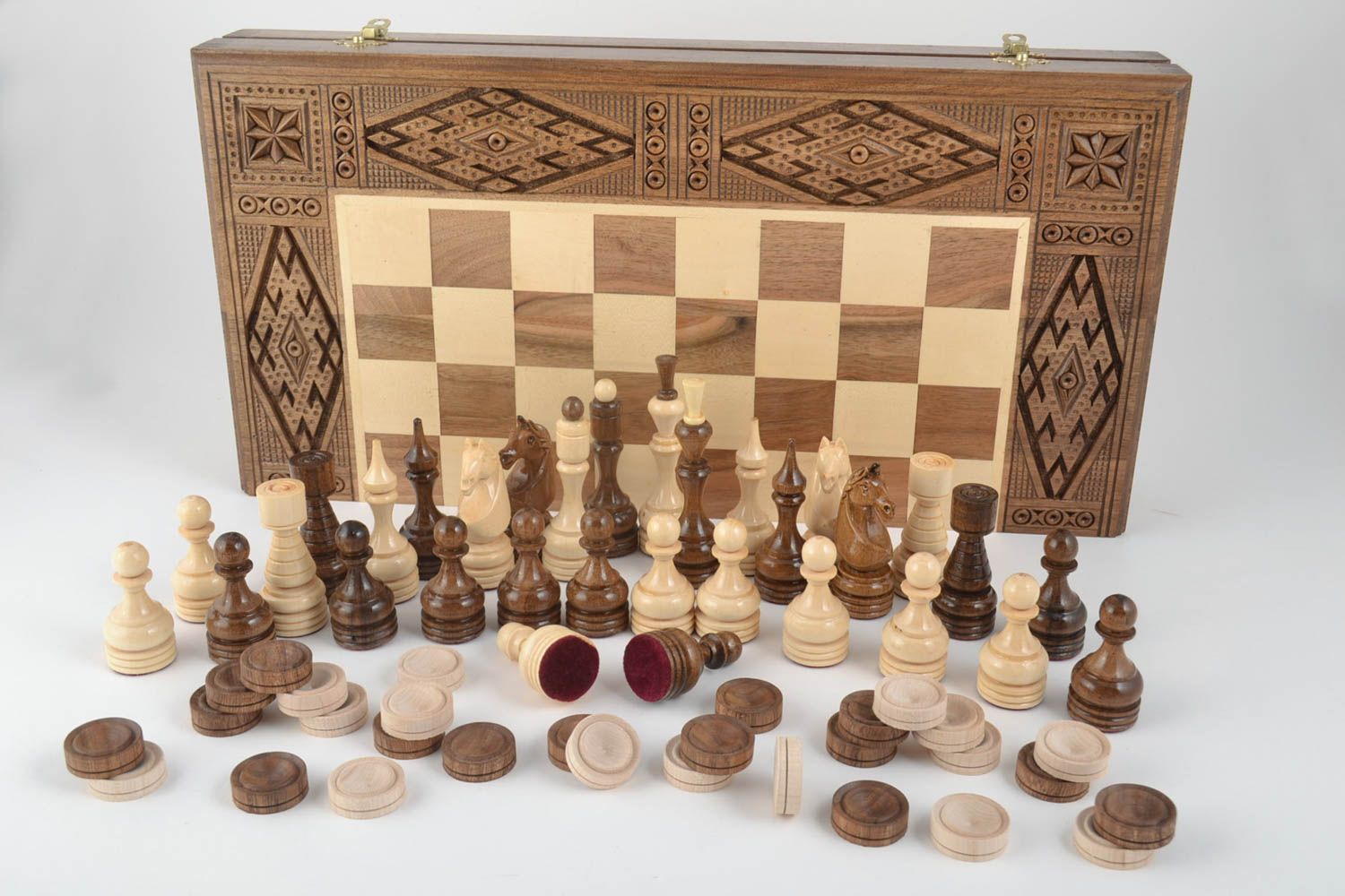 Wooden set of board games, handmade.