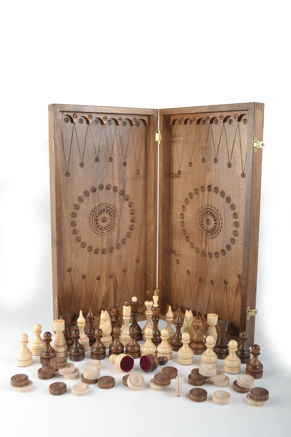 Wooden set of board games, handmade.