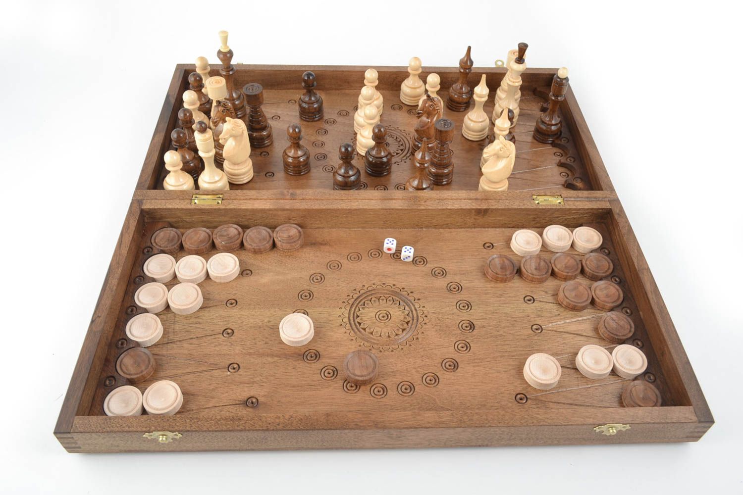 Wooden set of board games, handmade.